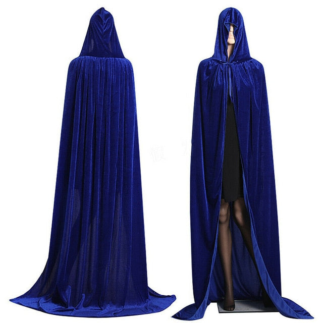 Adult Halloween Velvet Cloak Cape Hooded Medieval Costume Witch Wicca Vampire UK