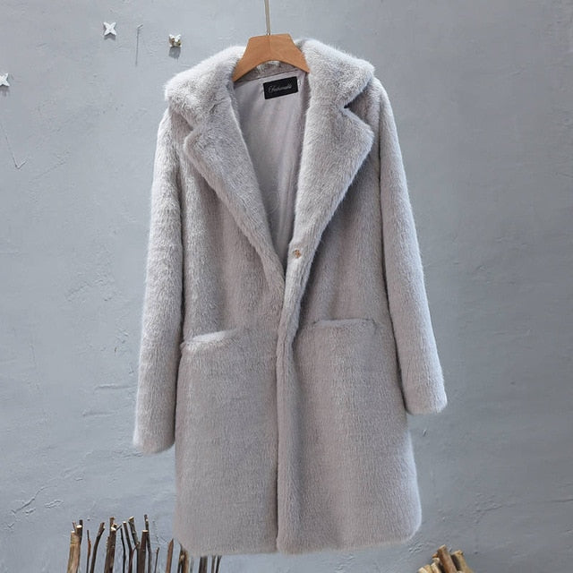Bella Philosophy Women Mink Faux Fur Coat Solid Female Turn Down Collar Winter Warm Fake Fur Lady Coat Casual Jacket